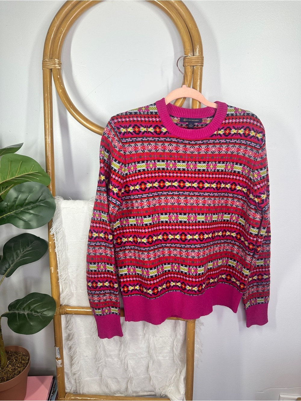Brooks Brothers Pink Patterned Crewneck Sweater sz L